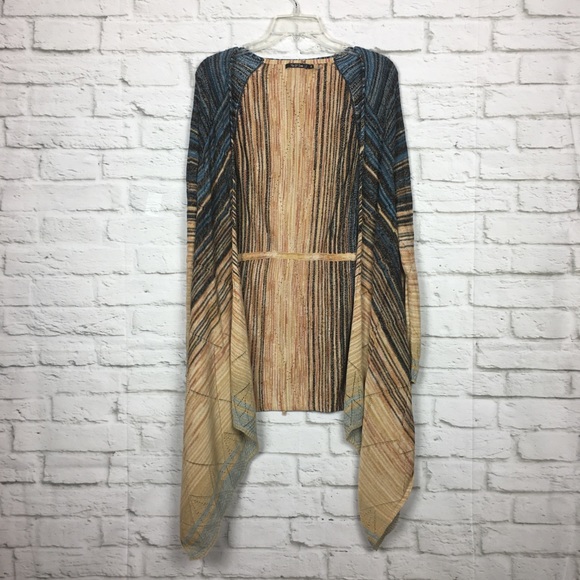 NIC+ZOE Harvest Open Front Drape Cardigan striped Med Gold Blue - Picture 2 of 6